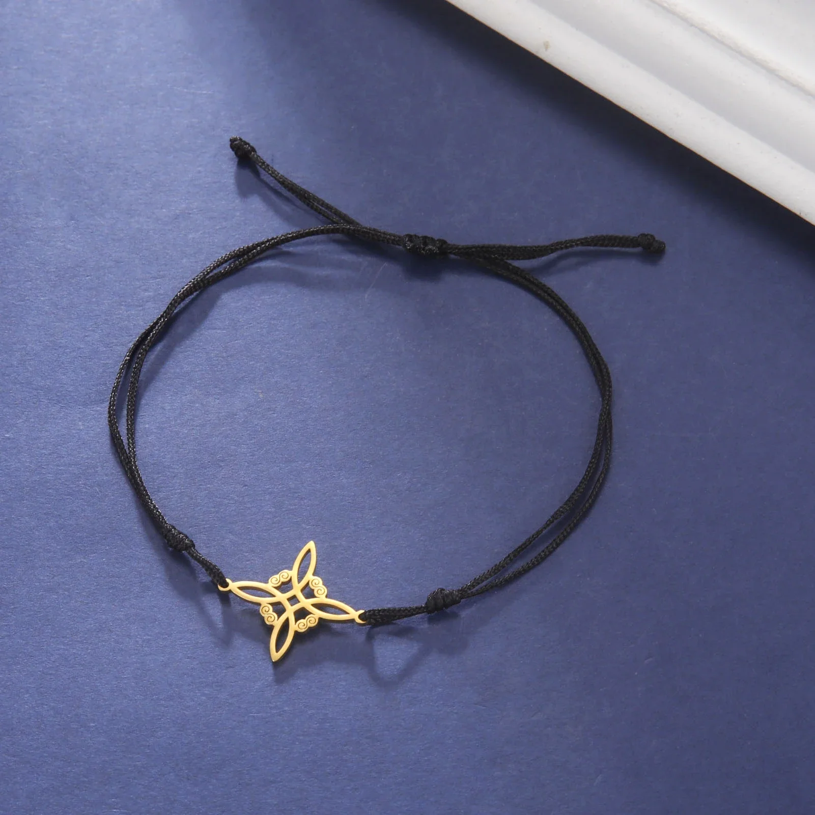 Witch Knot Bracelet For Women Stainless Steel Charms Bracelets Red Black Wax Cord String Wicca Witchcraft Jewelry Amulet Gift