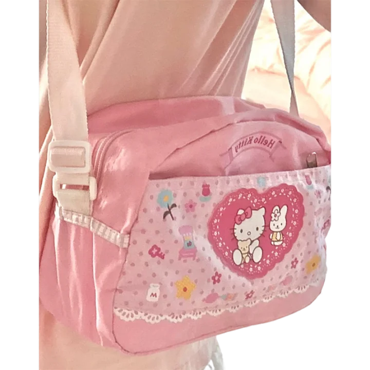 

Сумка кросс-боди с Hello Kitty, летняя Милая квадратная сумка Sanrio с милым мультяшным японским сердечком для девочек, подарок для детей, 2024