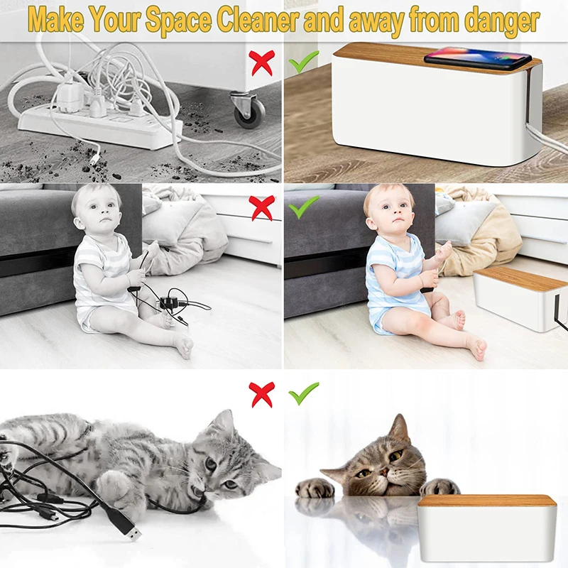 Cable Management Box for Concealing Power Strips and Chargers