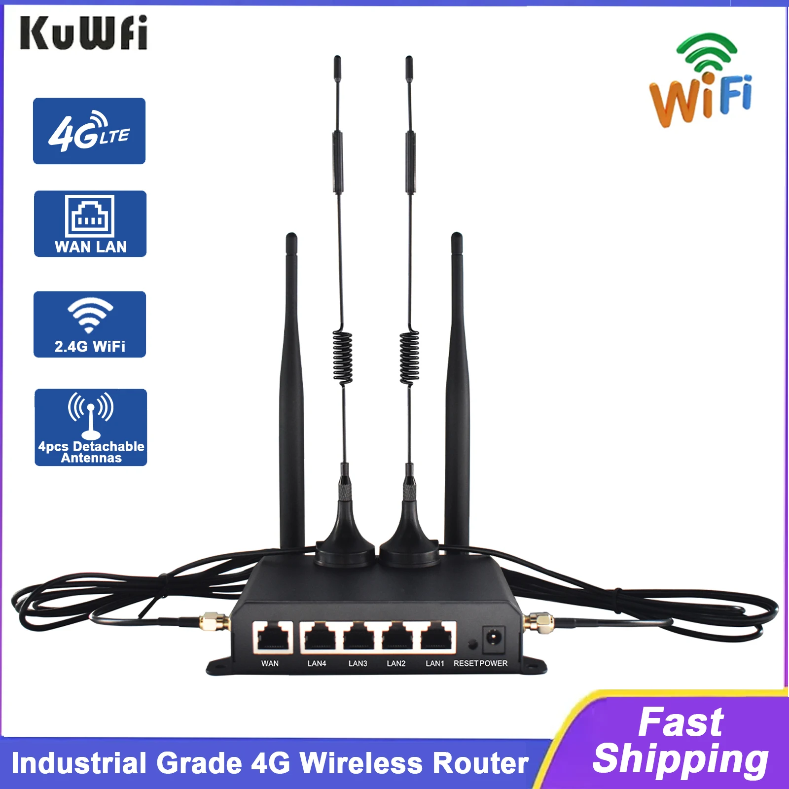 Kuwfi-roteador Wifi sem Fio com Antenas Destacáveis Porta Wan Lan Rj45 Modo Repetidor ap Slot para Cartão Sim 4g Lte 150mbps