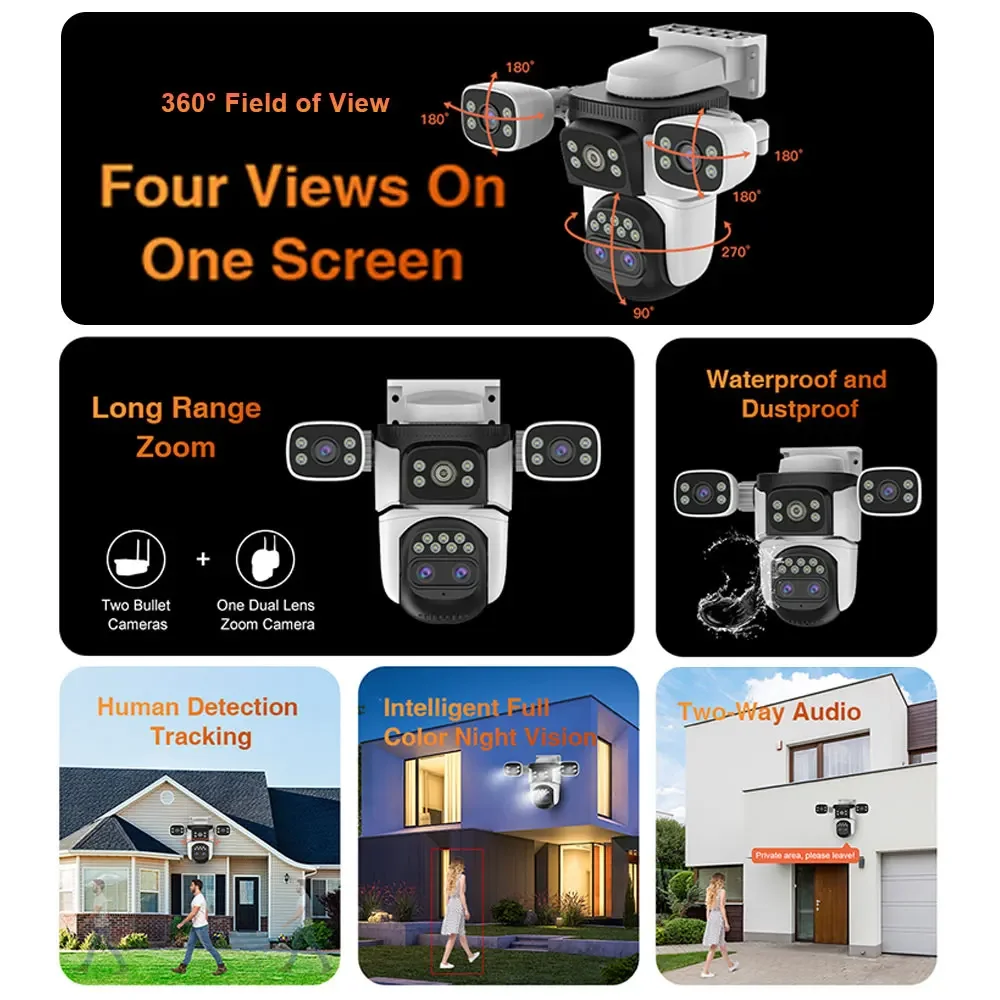 Vstarcam 4K 8MP Telecamera IP Quattro Obiettivi di Sicurezza Esterna WIFI Smart Tracking Cam Video Sorveglianza Zoom 10X IP66 Telecamera Impermeabile - immagine 3