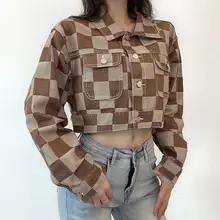 

New Denim Jacket Women Fashion Retro Plaid Denim Jacket Women's High Waist Versatile Jacket Loose Short Tops Woman Jean Jacket