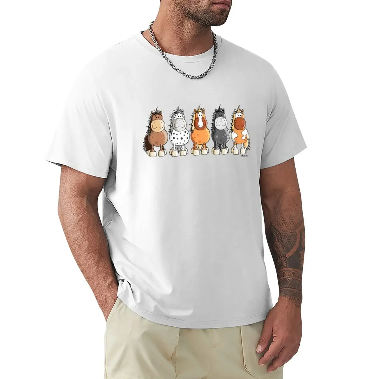 

Five Happy Horses Cartoon T-Shirt cute tops plain t-shirt kawaii clothes heavyweight t shirts for men