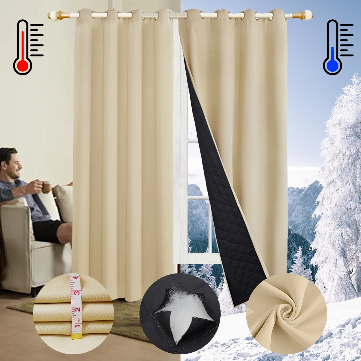 Winter Light Quilted Curtains NCU0DDK1726 main image 1