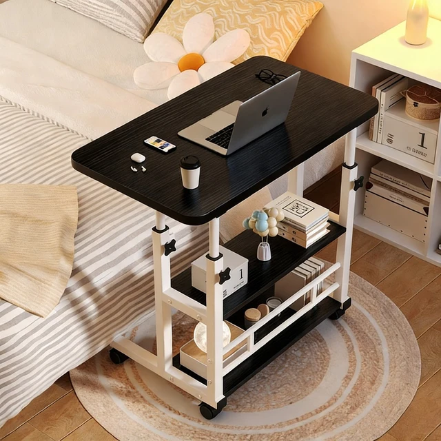 Portable Table for Bedroom Adjustable Overbed Table with Wheels Mobile Bedside Rolling Table Small Standing Laptop Desk Office