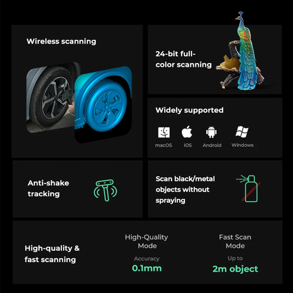 Creality CR-Scan Ferret Pro 휴대용 핸드헬드 3D 스캐너, 손떨림 방지 추적, WiFi6 무선 스캐닝, 0.1mm 정확도, 24 비트