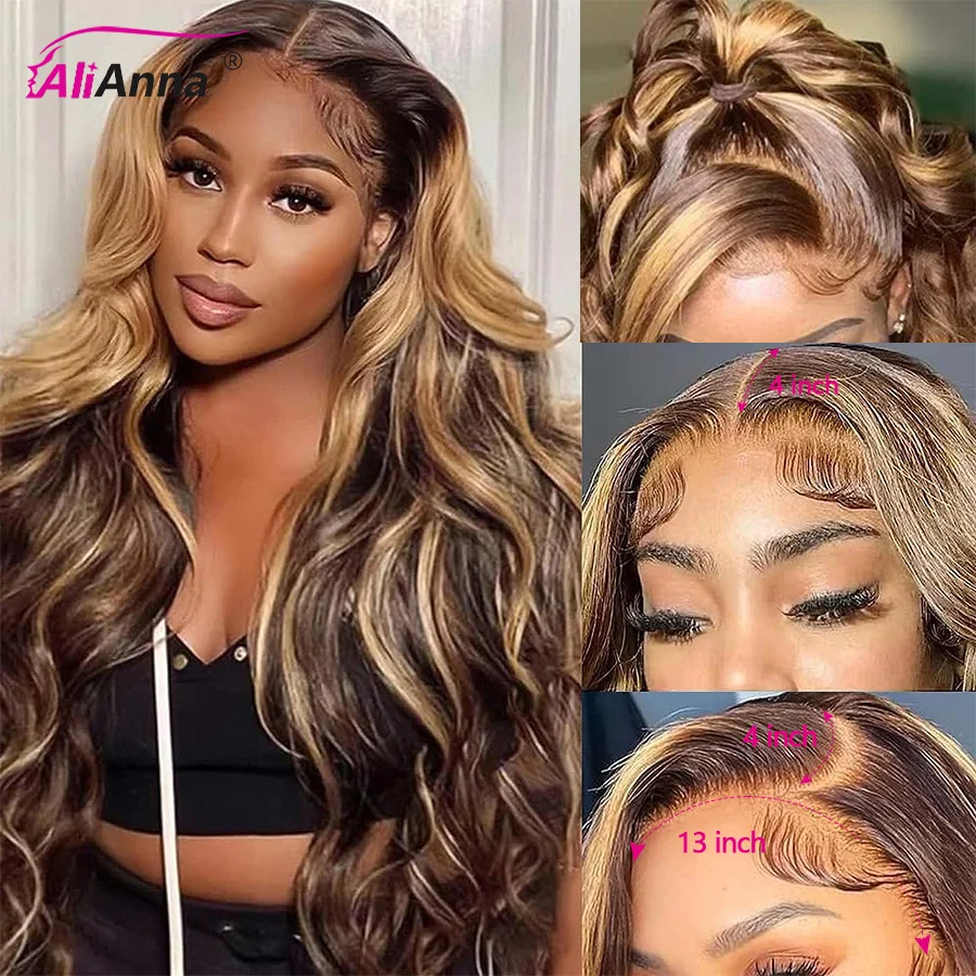 

26 Inch Highlight Wig Human Hair Glueless Body Wave 13X4 HD Lace Front Human Hair Wig Honey Blonde Colored Human Hair Wigs Cheep