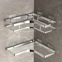 No Drill, Thickened Flat Bar Triangle Shelf, Waterproof Rectangle Storage Organizer for Bathroom and Kitchen 1