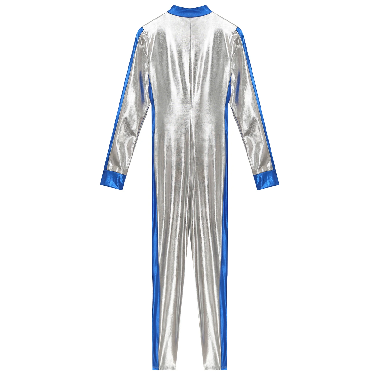 Silver Jumpsuit Metallic Long Sleeve Jumpsuit V-Neck Long Sleeve
