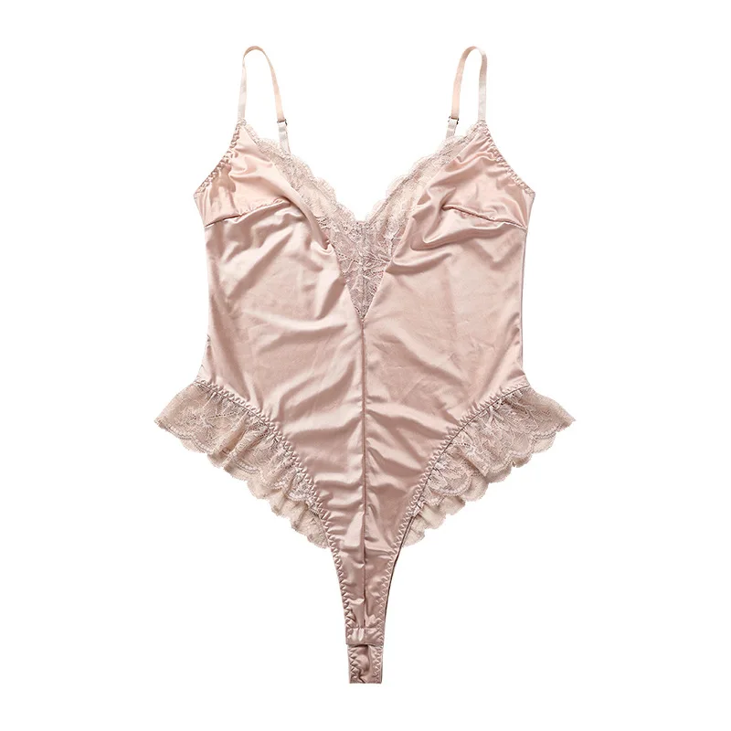 TECHOME Novo Bodysuit Europeu e Americano de Renda Sutiã e Calcinha Conjunto de Roupa Interior Feminina Calças T Sexy Seda Gelo V Profundo_voghion.com