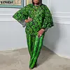 Plus Size 5XL VONDA Women Pant Sets Bohemian Print 2 Piece Outfits Fashion Long Flare Sleeve Tops and Wide Leg Pants Casual 2pcs