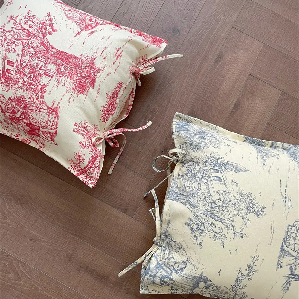

French Vintage Pure Cotton Cushion Cover Digital Jouy Print Pillowcase for Living Room Bedroom Sofa Cushion Case coussin