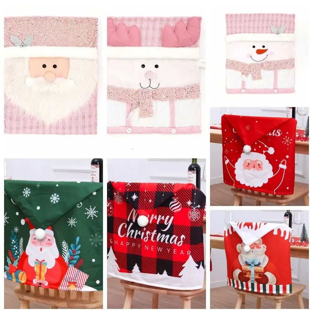 Simple Snowman Christmas Chair Cover Elk Soft Xmas Dinner Chair Seat Cover Removable Pink Festival Table Decor New Year Supplies