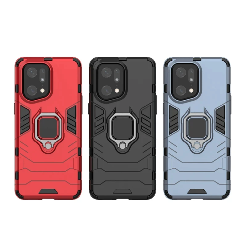 Cover Per Oppo Find X5 PRO Con Anello Girevole 360° - Custodia Magnetica Con Supporto Auto, TPU E PC Antiurto, Rosso