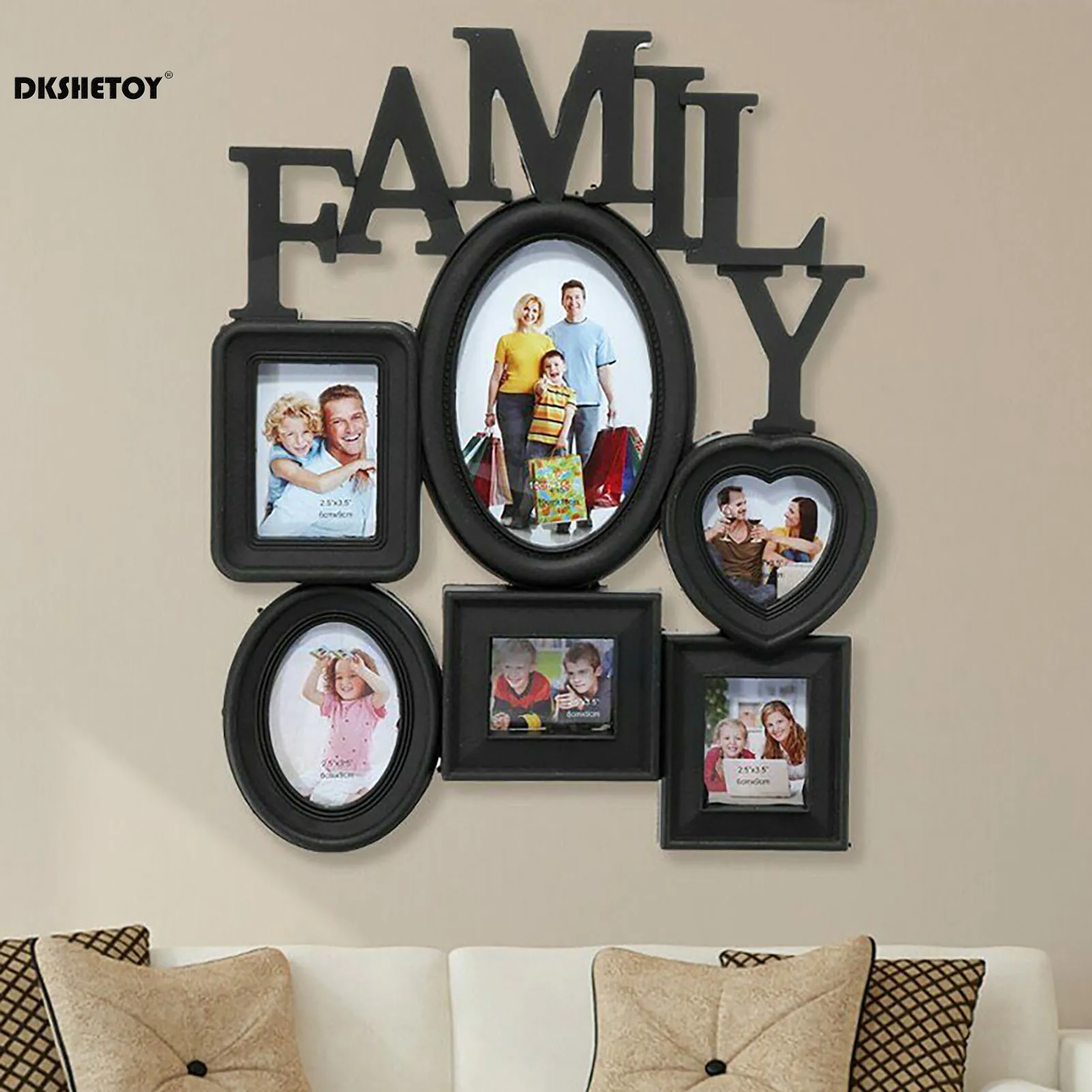 6 Pictures Family Photo Frames Wall Decor Wall Mount Photo Frame Home Room Ornament Families and Friends Gifts 31X38cm