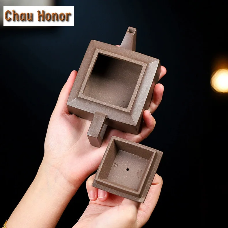 170ml Aesthetic Yixing Purple Clay Teapots Handmade Square Pot Raw Ore Section Mud Kettle Chinese Zisha Tea Set Teaware Supplies