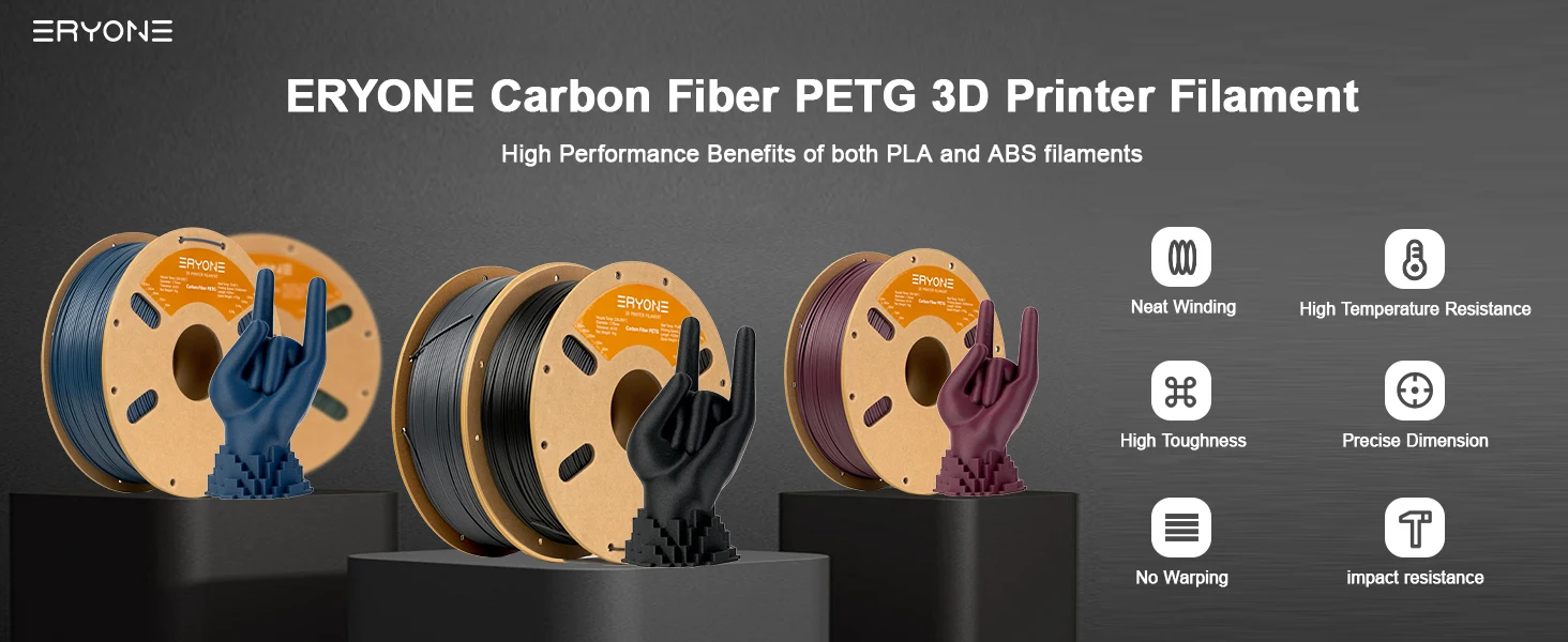ERYONE Großer Ausverkauf 5KG PETG Carbon Fiber Premium Filament für 3D-Druck, Mehrfarbig Erhältlich, PETG-CF Filament, 1KG/Spule – Detail 1