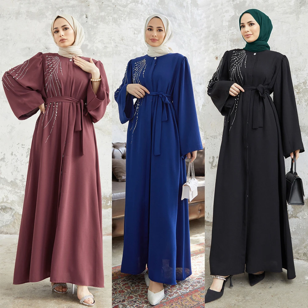 

RIMAIRE 2024 Latest Fashion Robe Muslim Dresses Pure Abaya Women Islamic Abayas Muslim Sets Rhinestone Decoration Gown