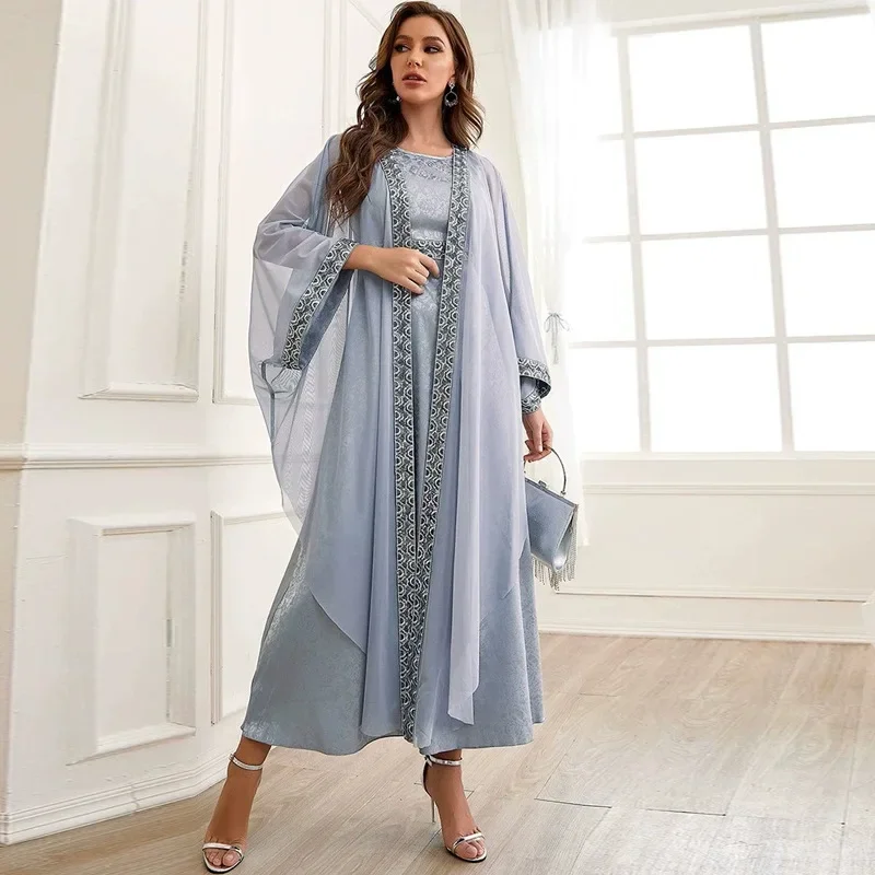 

Muslim Set Abaya Morocco Party Dresses Maxi Abayas Set Elegant Abayas for Women Dubai Arabian Fashion Embroidery 2 Piece Set