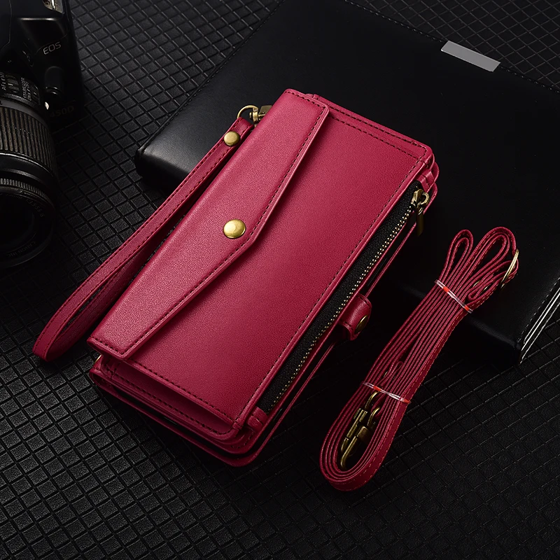 Luxury PU Leather Zipper Wallet Phone Case - Solid Color Multi-Functional Design