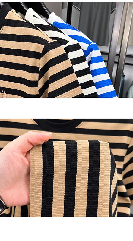 High-End-Herren-Kurzarm-T-Shirt der Modemarke Paul Pony, besticktes, sommerliches, bequemes, lässiges, klassisches, gestreiftes Rundhals-Top – Detail 16