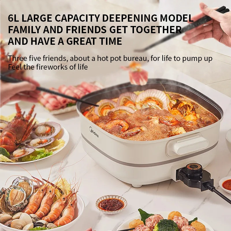 Electric Hot Pot 6L Large Capacity Household Integrated Electric Cooking Pot Multi functional Stir Fry Stew and Grilled Fish Electric Hot Pot