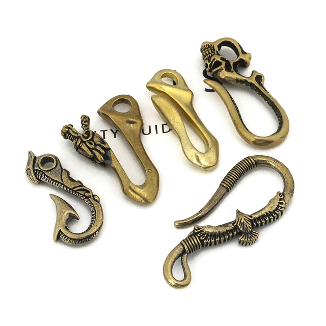 1X Vintage Brass Dragon Head Fob Belt Clip Buckle Key Chain Ring Holder  Hook USA