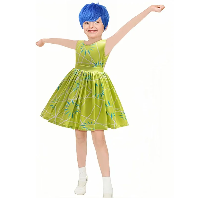Cosplay Costume Inside Out Joy Princess Dress For Girls Halloween Christmas Carnival Birthday