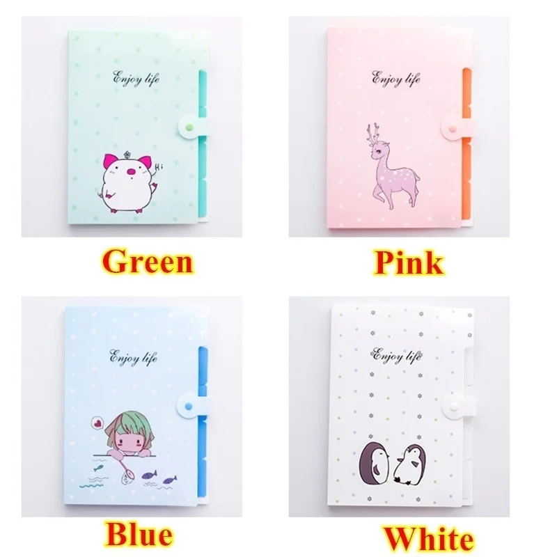Cute Cartoon A4 File Folders 5 Pockets Office Expanding File Folders Document Organizer Button Closure Office School Supplies