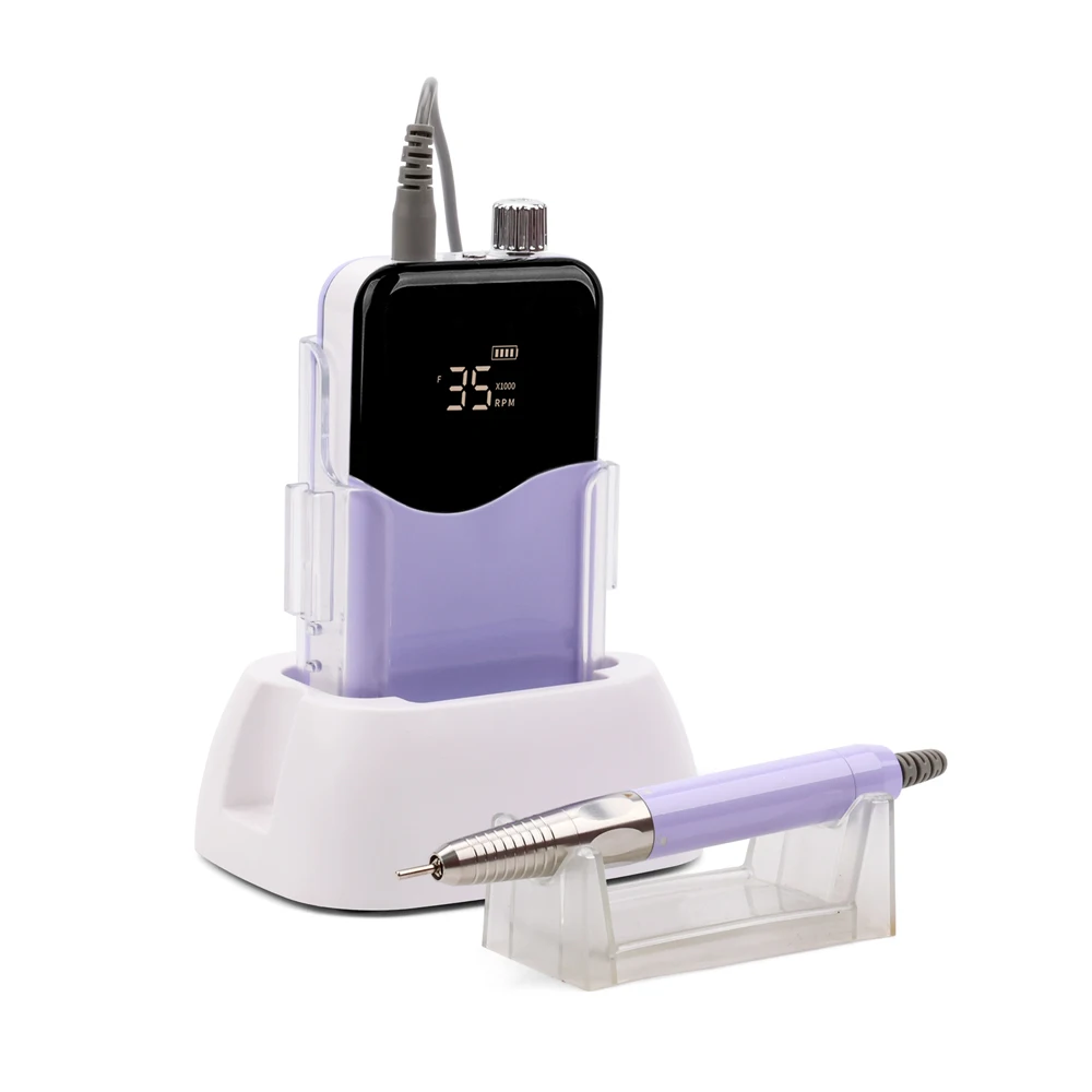 부드럽고 조용한 브러시리스 모터 매니큐어 바이올렛, 진동 없음, 35000RPM 네일 드릴 머신, 파워 도크 포함, 85W