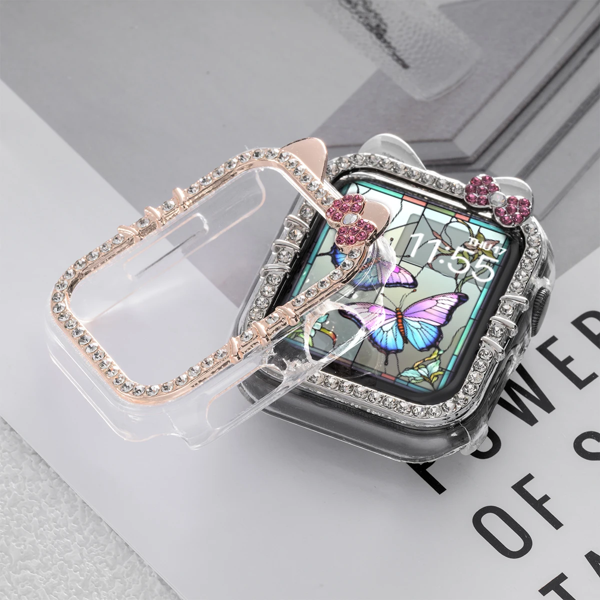 Hollow Bling Cartoon PC Watch Case For Apple Watch Series 987654321 40/41Mm 44/45MM Protective Cover Girl's Gift
