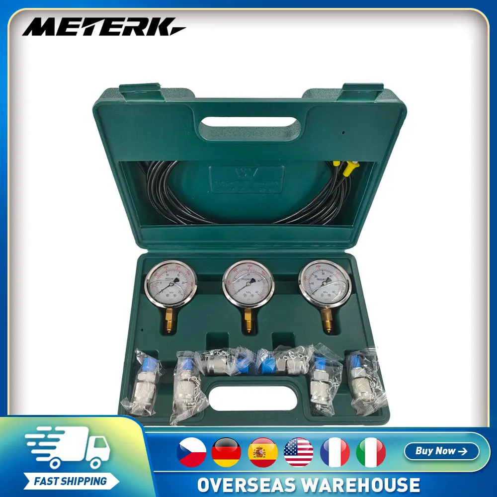 

Hydraulic Pressure Gauge Kit Excavator Hydraulic Kit Pressure Meauring Device with 6 Test Couplings 3 Pressure Gauges 3Test Hose