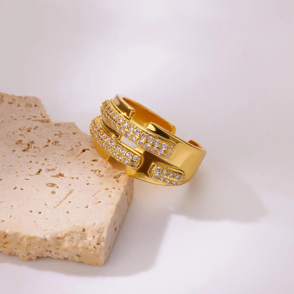 Zircon Stainless Steel Gold Wedding Ring Women
