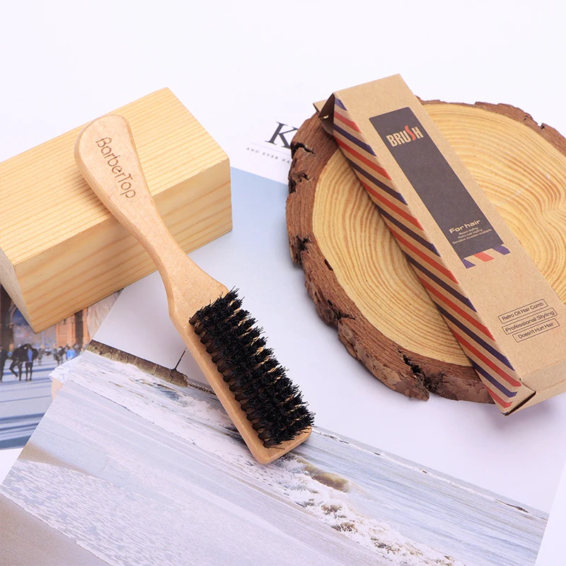 BARBERTOP-Peigne de coiffure en bois pour hommes, brosse à barbe, massage du visage, rasage, barbier, anti-nœuds, moustache, professionnel