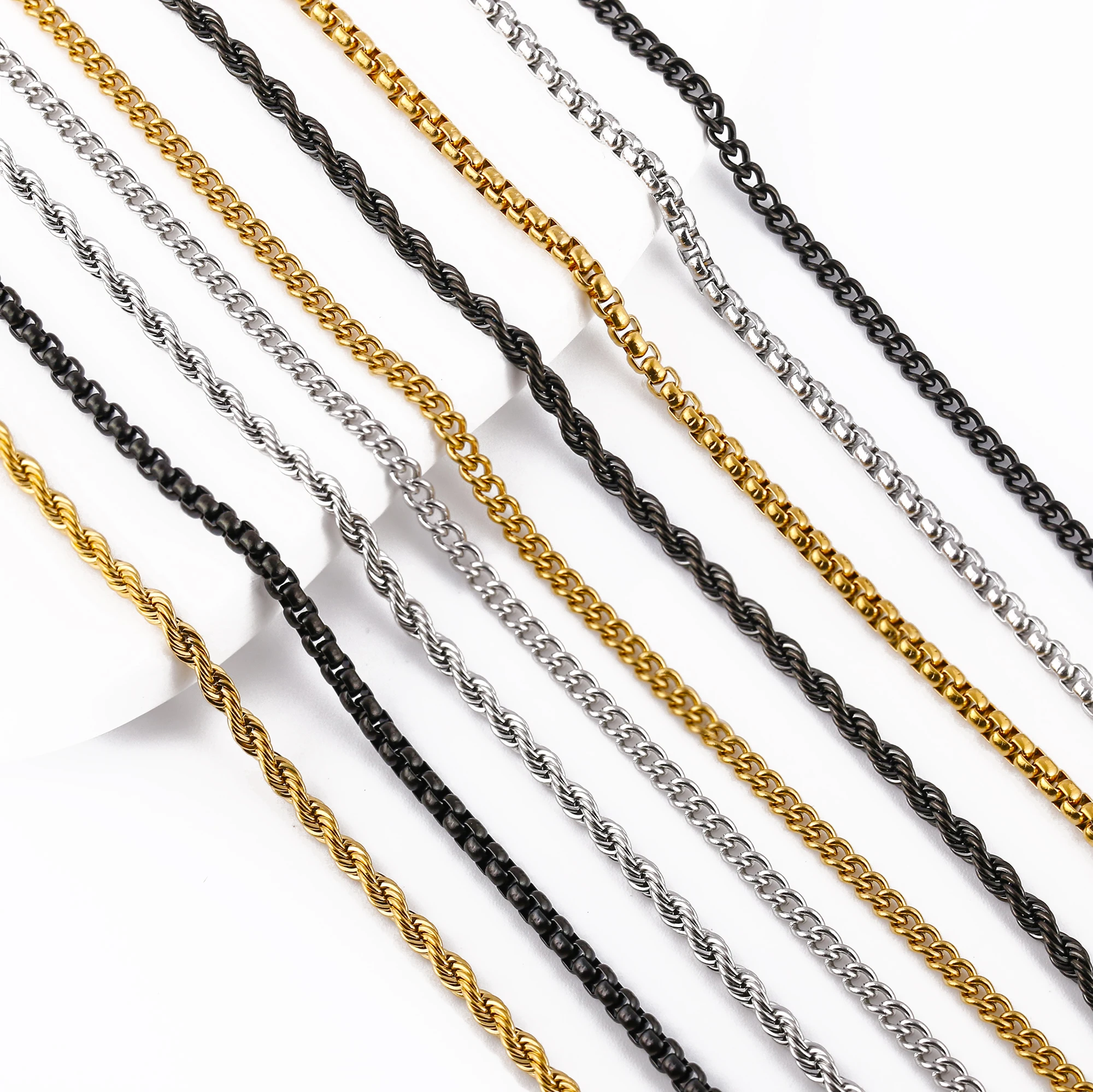 3Pcs/Lot Men Cuban Link Chains With Lobster Clasp 60cm Stainless Steel