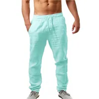 Plus Size Summer Sweatpants Men Trousers Elastic Pants Solid Color Breathable Cotton Linen Loose Pants Fitness Baggy Streetwear - Image 3