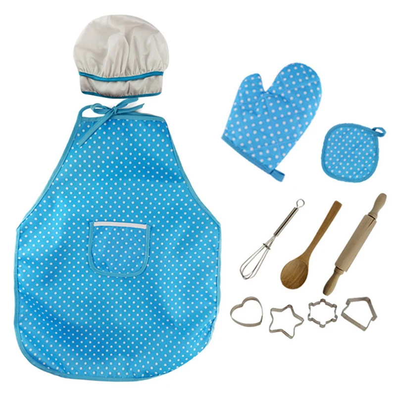 Children Cooking Baking Set Kitchen Toys Role Play Chef Hat Gloves Utensil Kitchenware Cooking Set Toddler Dress Up Toys Girls