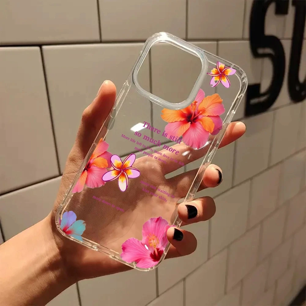 Elegant Pink Hibiscus Pattern Clear Shockproof Phone Case