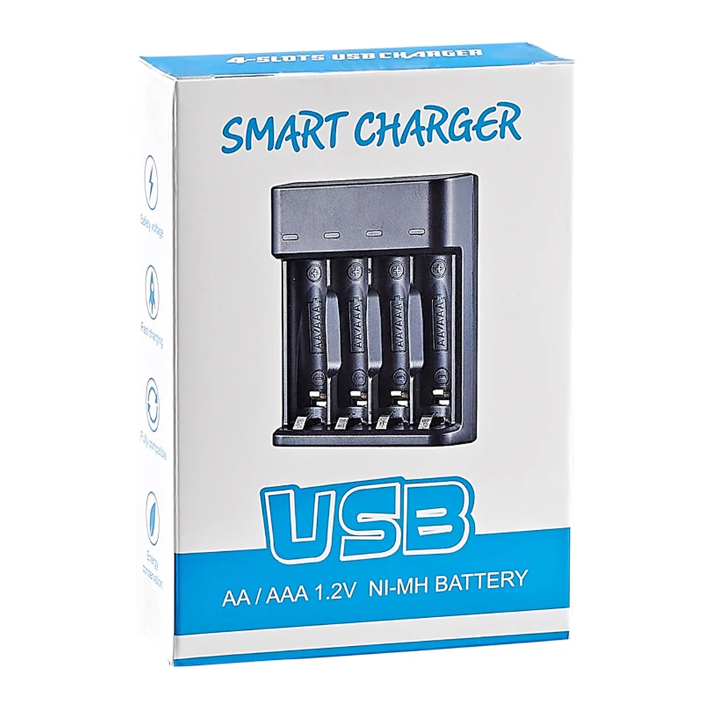 Battery Charger 4 Slot Intelligent Fast Charge With LED Indicator For 1.2V NiMH NiCd AAA/AA Rechargeable Batteries USB Charger - 6