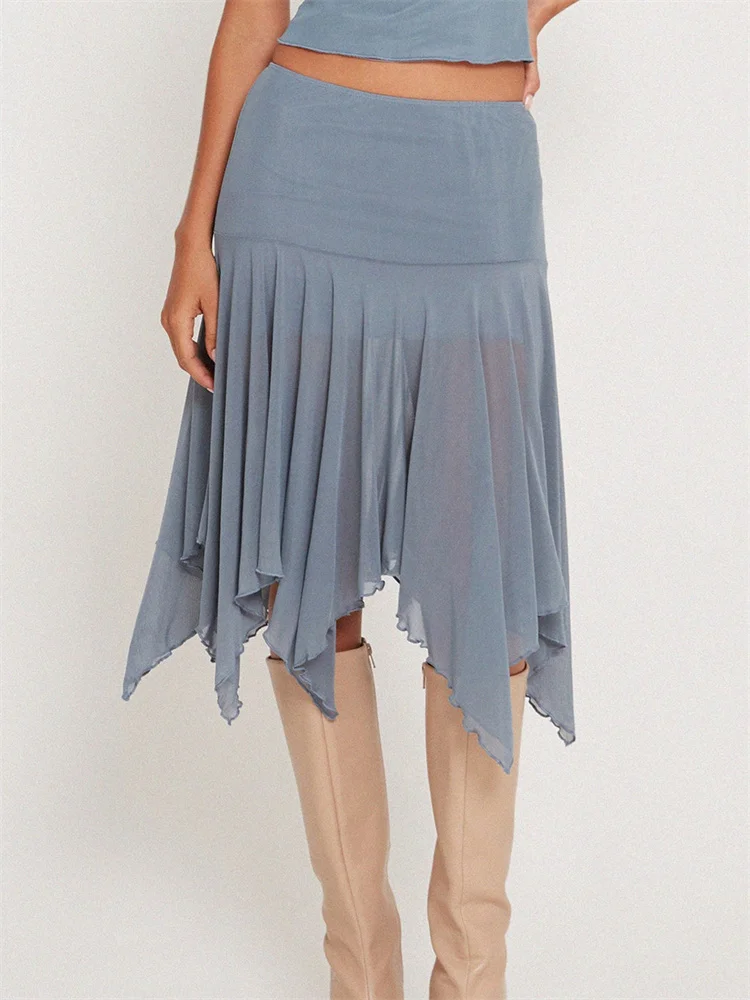 CHRONSTYLE Vintage Women Summer Knee Length Skirts Solid Color High