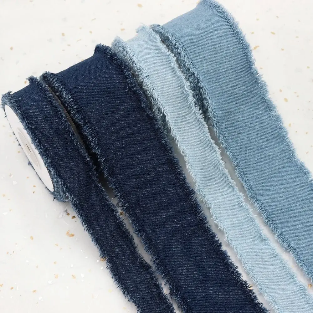 Blue Cowboy Denim Ribbon Fashion Solid Color 1.5Yards Jeans Cloth Fabric Hairclip Bows DIY Sewing Crafts Gift Wrapping