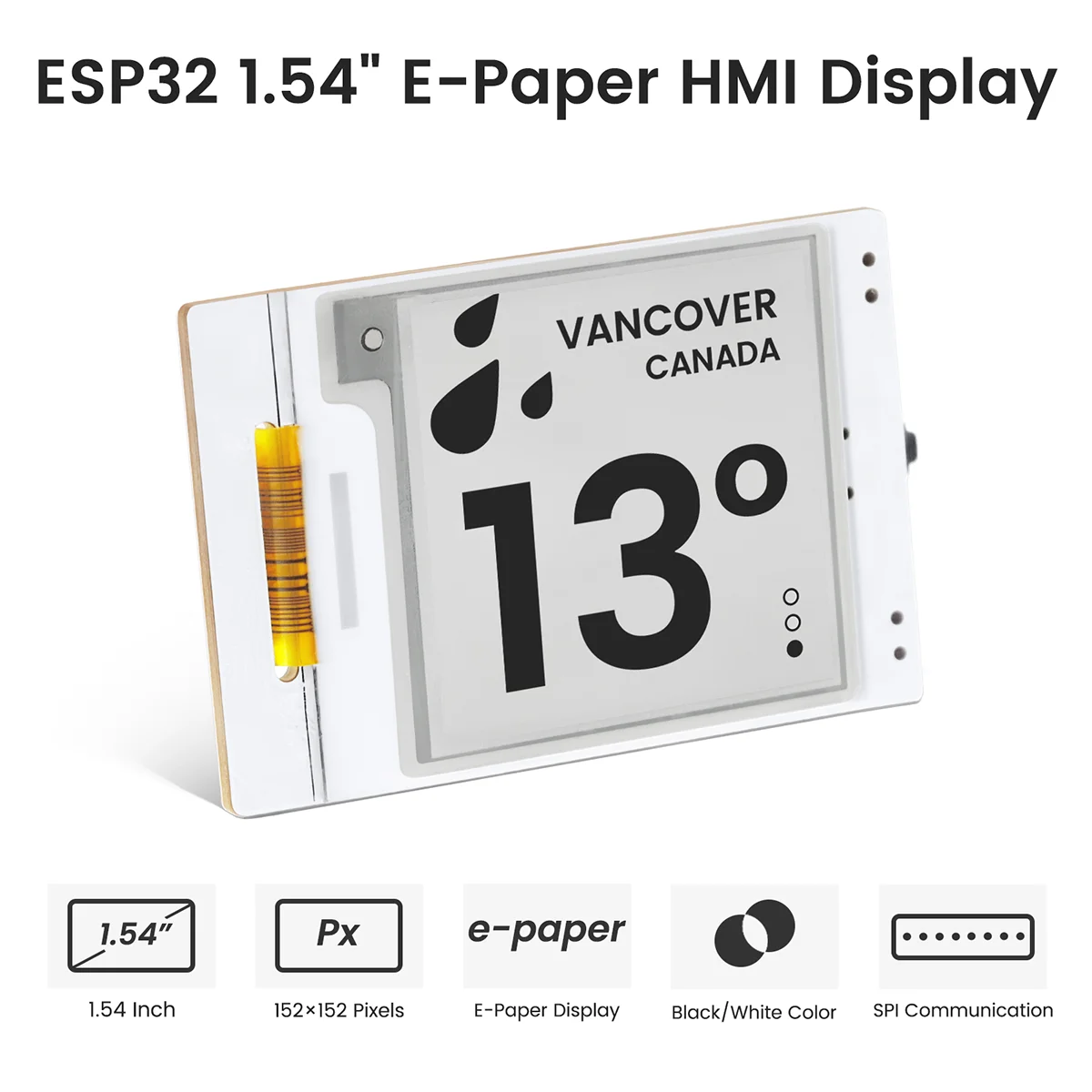 1.54 Inch E-paper E-ink 152*152 ESP32-S3 HMI Display Black/White Driven By SPI Interface for Arduino /ESP/MicroPython e paper display