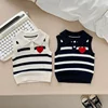0-3Y Newborn Girl Sleeveless Sweater Spring Baby Girls Knit Striped Vest Heart Polo Collar Soft Kid Daily Autumn Fashion Clothes