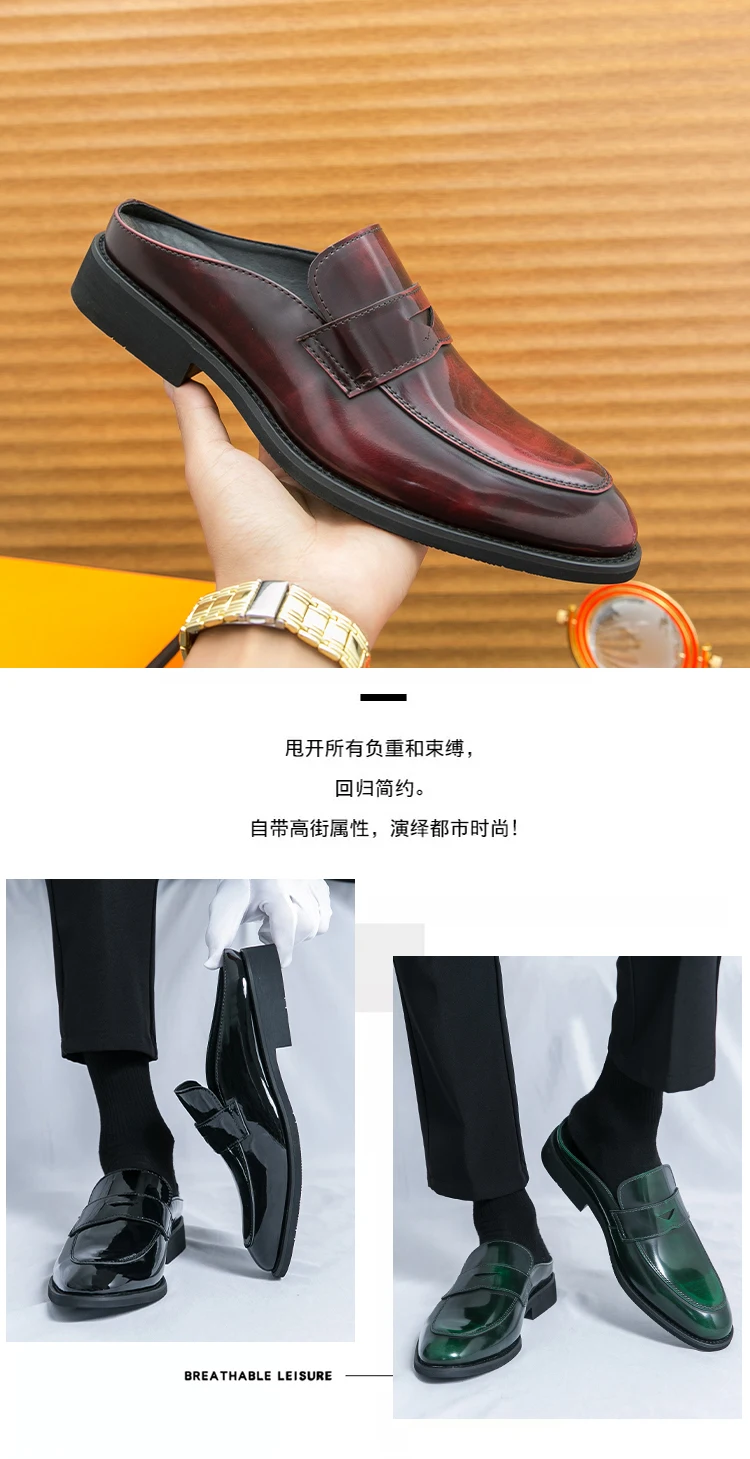 Mode Männer Leder rote Schuhe halb rutsch feste Leder pantoffeln trend ige Herren Slipper Größe 38-46 – Detail 6