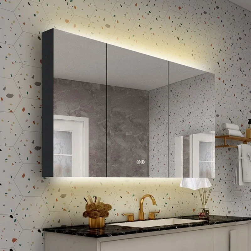 Modern-Black-Stainless-Steel-Bathroom-Cabinet-Wall-Mounted-Smart ...