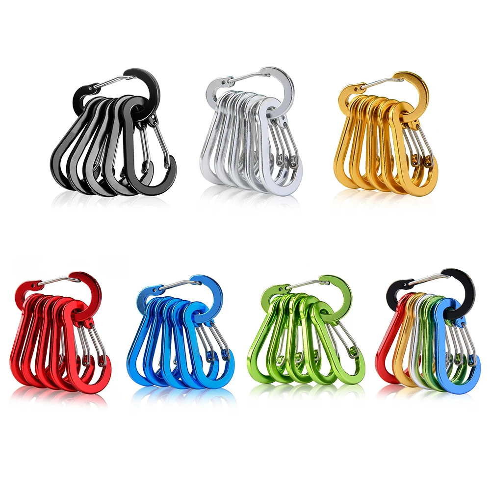 6Pcs Camping Mountaineering Buckle D Shape Carabiner Spring Snap Clip Multifunctional Fishing Climbing Acessories 1