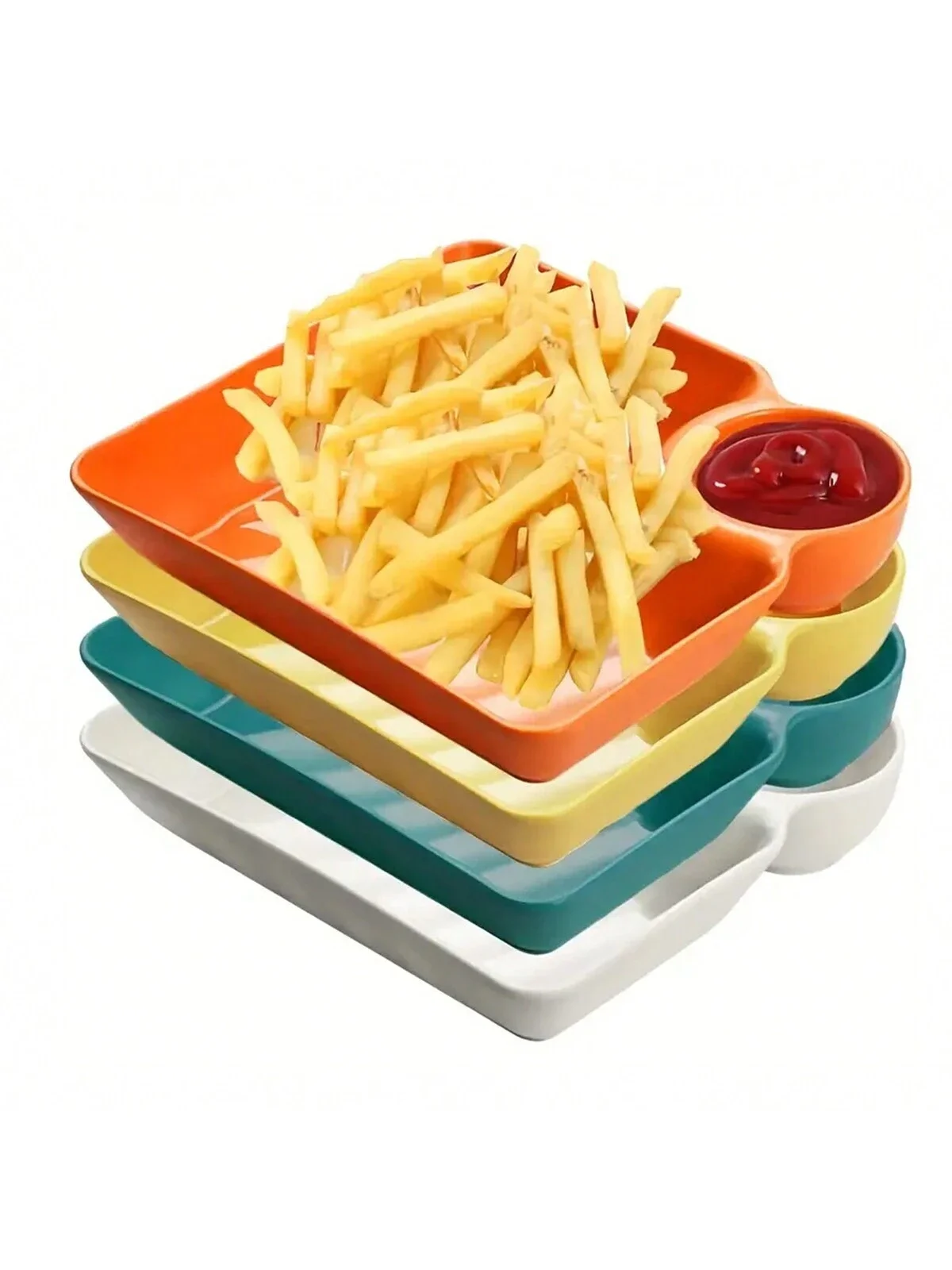 Square-shaped Food Plate 4pcs/set Including Chip Plate Sushi Plate Dumpling And Snack Plate With Sauce Separation Design