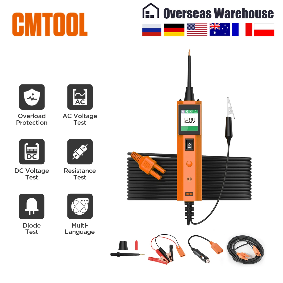 

CMTOOL 6V 12V 24V 30V Car Power Probe Automotive Circuit Tester Electrical System Diagnostic with LED Flashlight PK AUTOOL BT260