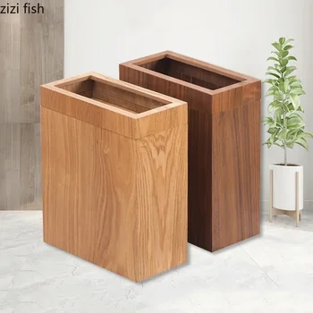 Cestino della spazzatura in legno creativo rettangolare semplice bidone della spazzatura cestino della casa cestino del bagno contenitori per la conservazione dei rifiuti della cucina strumenti per la pulizia 1