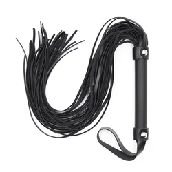 Premium PU Leather Riding Crop and Party Flogger with Handcuffs - Black (BlACK)